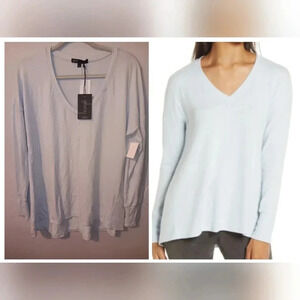 GIBSON Pastel Blue Cozy V-Neck High/Low Tunic Sweater Pullover Nordstroml